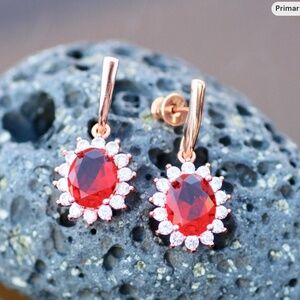 Ruby Earrings Handrafted in 18K Rose Gold Vermeil , July Birthstone Nickel Free